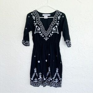Gretchen Scott Designs Dress Black V Neck Embroidered Cotton Womens XS